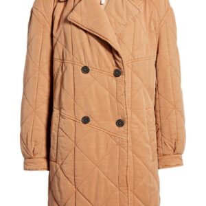 Quilted Double Breasted Navy Peacoat