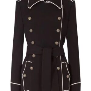 Contrast Piping Woollen Parka Jacket