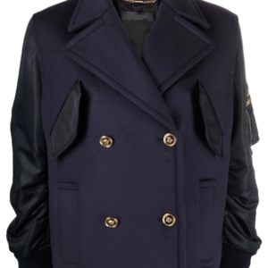 Blue Wool & Nylon Bomber Jacket
