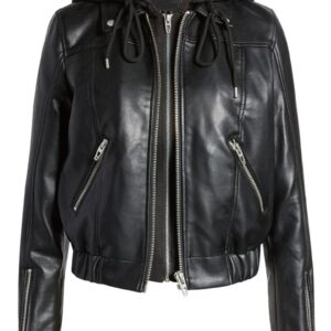 Faux Leather Hooded Moto Jacket