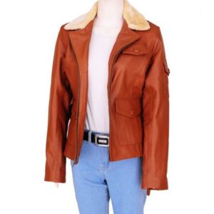 Women Tan Brown Jacket With Fur Collar