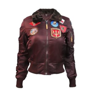 Miss Top Gun B-15 Flight Burgundy Bomber Jacket