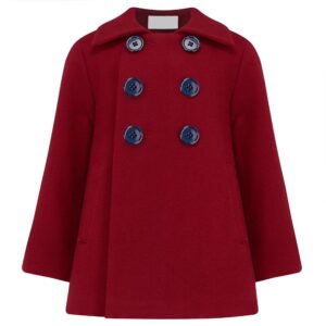Kids Red Lambs Wool Pea Coat