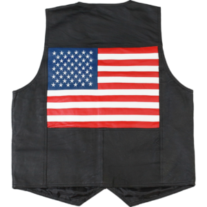 US Flag Black Leather Vest