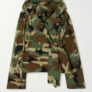 Belted Hooded Padded Camouflage Jacket