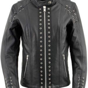 Black Cowhide Leather Biker Jacket