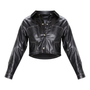 Black Faux Leather Crop Biker Jacket