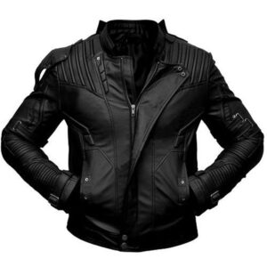 Black Short Collar Leather Biker Jacket