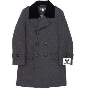 Charcoal Velvet Collar Wool Blend Peacoat