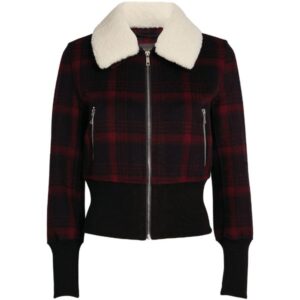 Check Faux Fur Collar Flight Jacket