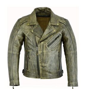 DISTRESSED GREEN BIKER MOTORCYCLE LEATHER JACKET