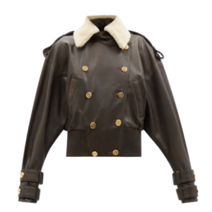 Double Breasted Shearling Trim Flight Jacket