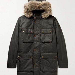 Faux Fur Padded Waxed Cotton Parka Jacket