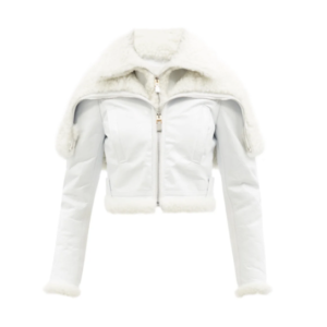 Hooded Shearling Lined White Leather Jacket