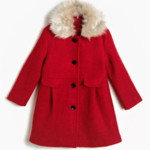 Kid’s Faux Fur Red Pea Coat