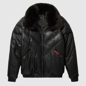Leather Black V-Bomber Jacket