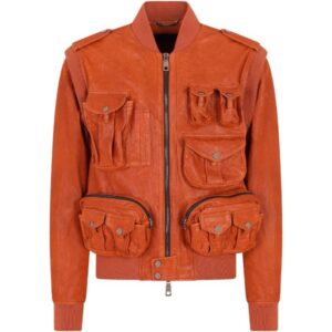 Leather Multi-Pocket Bomber Jacket
