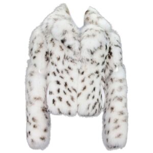 Leopard Print White Fur Jacket