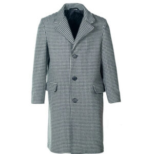 Men’s Long Houndstooth Wool Coat