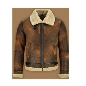 MEN DISTRESSED BROWN SHEARLING JACKET