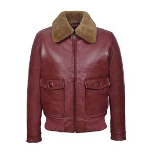 MENS CHERRY GINGER FUR COLLAR BOMBER JACKET
