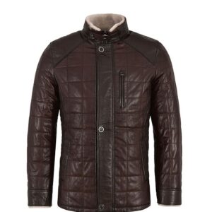 MENS FAUX SHEARLING QUILTED BROWN BOMBER JACKET