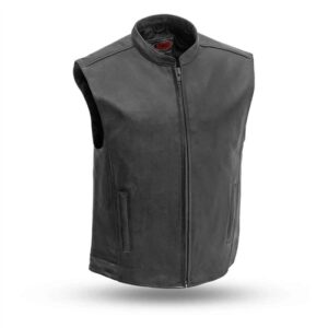 MEN’S ZIP-UP LEATHER MOTORCYCLE VEST