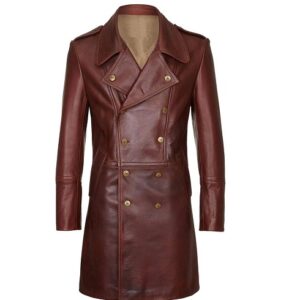 MILITARY STYLE DARK BROWN SHEEPSKIN LEATHER COAT