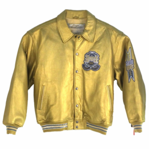 Men Bomber Gold Leather Jacket