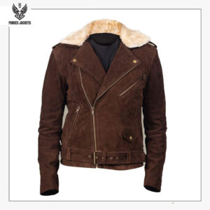 Men Brown Suede Shearling Jacket