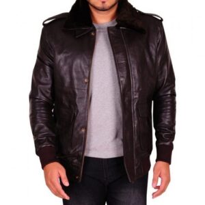 Men Dark Brown Fur Leather Jacket
