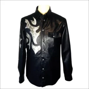 Men’s Biker Snake Black Leather Jacket