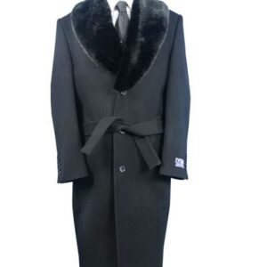 Men’s Grey Fur Navy Overcoat