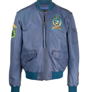 Men’s Nylon Blue Patchwork Bomber Jacket