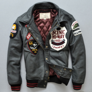 Men’s Patches Gray Leather Jacket