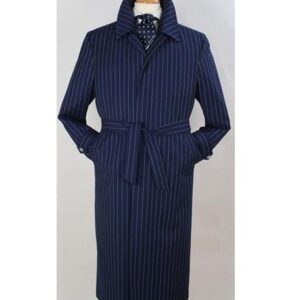 Men’s Pinstripe Wool Trench Overcoat