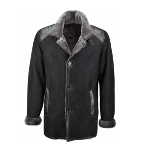 Mens Sheepskin Single Breasted Black Coat