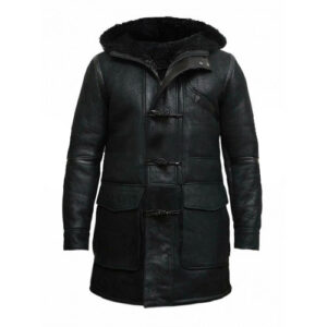 Mens Vintage Long Sheepskin Trench Coat