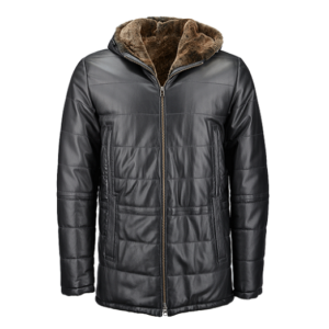 Mythos Leather Sheepskin Black Hooded Coat