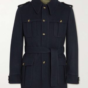 Navy Belted Wool-Blend Jacket