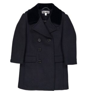 Navy Velvet Collar Wool Blend Peacoat