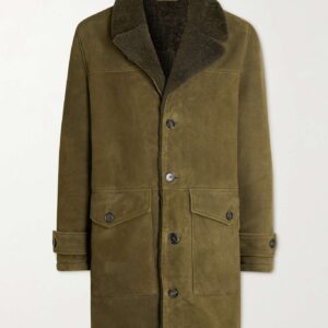 Olive Green Slim-Fit Suede Coat