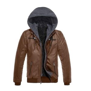 RE EMOVABLHOODED BIKER REAL LEATHER JACKET