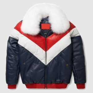 Red and White Bomber Leather Jacket