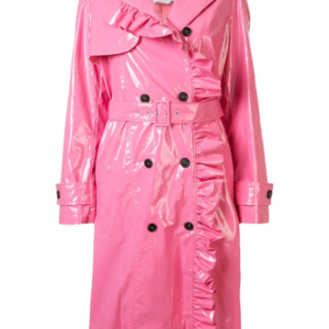 Ruffle-Trimmed Trench Pink Coat
