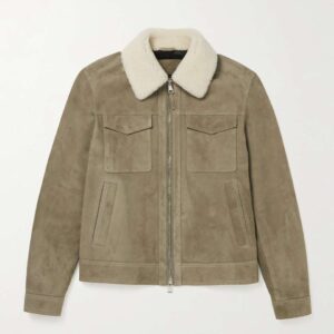 Shearling-Trimmed Suede Trucker Jacket