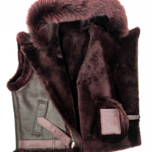 Sheepskin Maroon Leather Fox Fur Vest