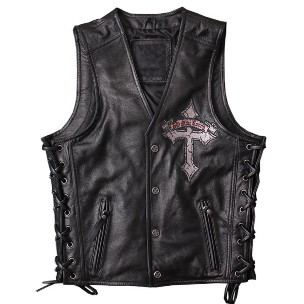 Skull Embroidery Motorcycle Vest - Image 2