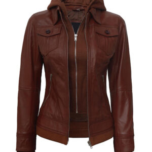 Tralee Brown Womens Hooded Leather Jacket