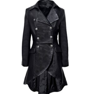 Women's Back Buckle Real Leather Long Gothic Coat